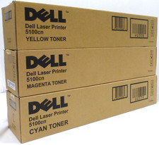 Lot of 3 DELL Laser Printer OEM 5100cn Toner Cartridges, Cyan Magenta Yellow NEW