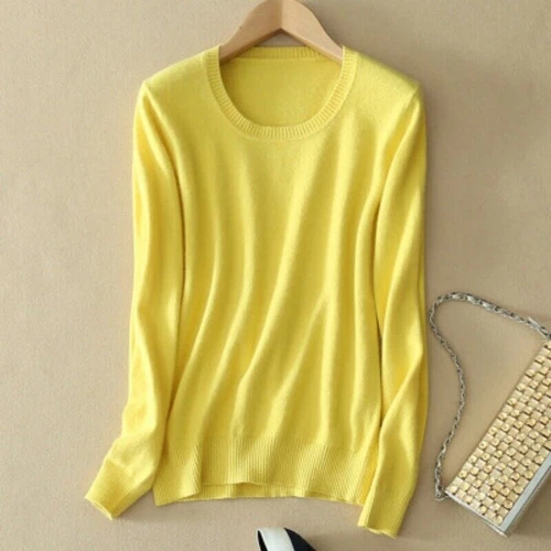 Ladies Wool Cashmere Sweater Knitted Pullover Slim Crew Neck Sweater Solid - Picture 29 of 38