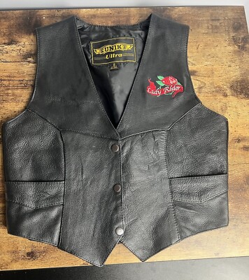 Unik Ultra Black Leather Motorcycle Vest Womens Size Small LADY