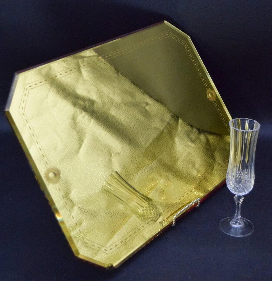 YELLOW ETCHED MIRROR VANITY DRESSER TRAY 21" X 14" CHIPPED CORNER/EDGE - Image 3 of 4