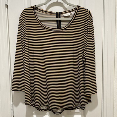 Chicos Size 3 Striped Scoop Neck Pull on Top Size XL poly span high low hem