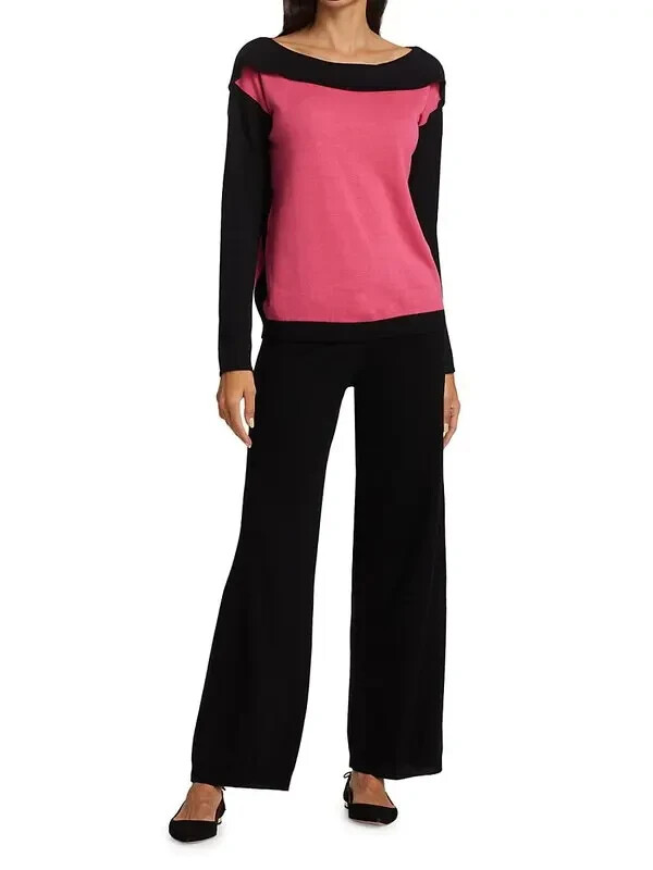 NEW Joan Vass wide-leg wool & cashmere sweater pants Size L  #S8127