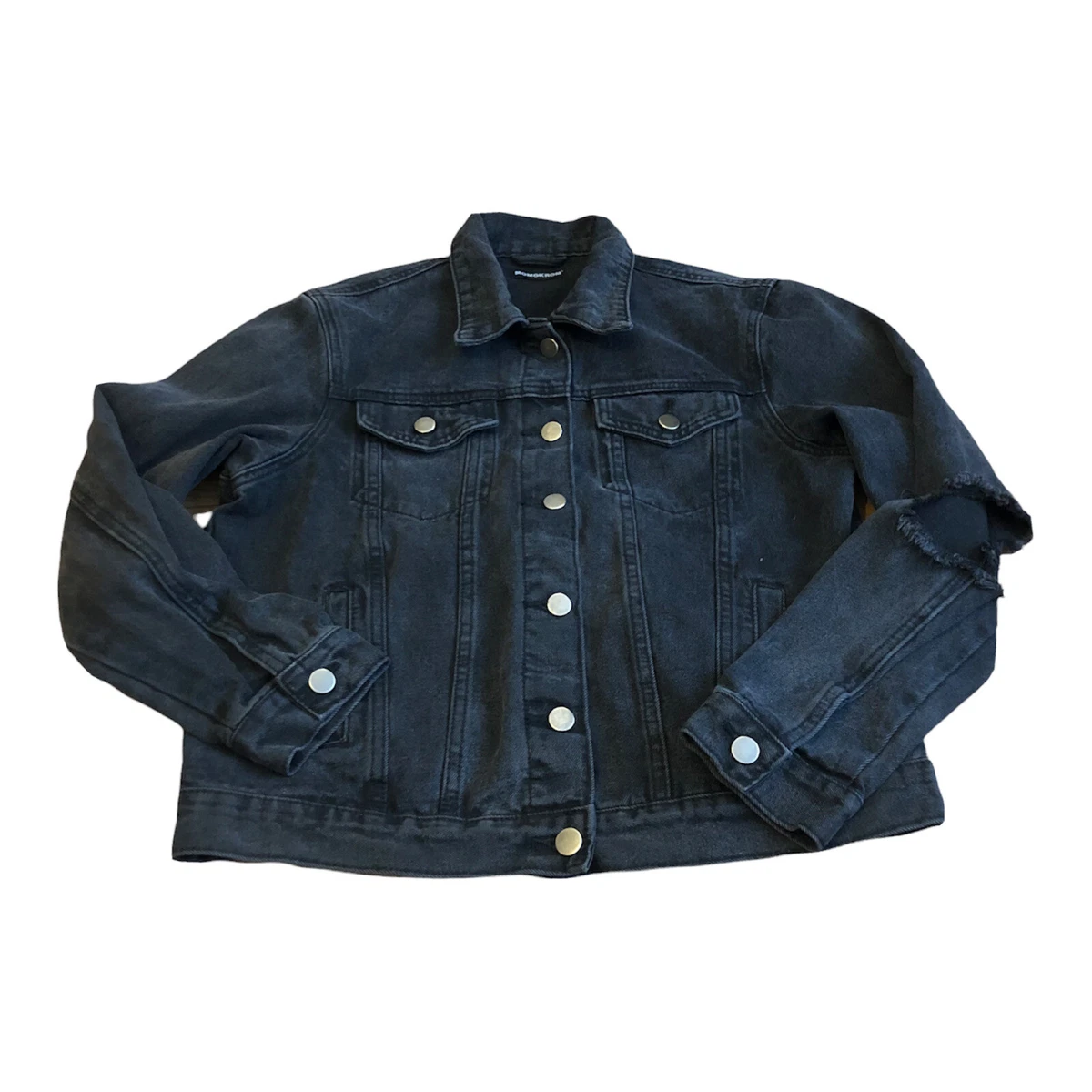Black ripped denim jacket womens cheap