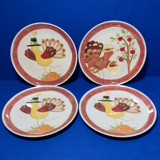 Pottery Barn Kids Thanksgiving Turkey Plates Set of 4 Melamine 9 Inch