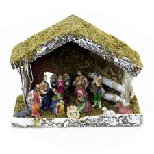 Traditional Christmas Nativity Set And 11 Hand Painted Figures | Nativity Stable