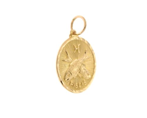 Dije Astrología Zodiaco Piscis Redondo 20mm Oro Amarillo 18K Vintage - Imagen 3 de 4