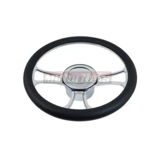 Black Leather Chrome Aluminum Steering Wheel Horn Adapter GM Chevy Buick Pontiac