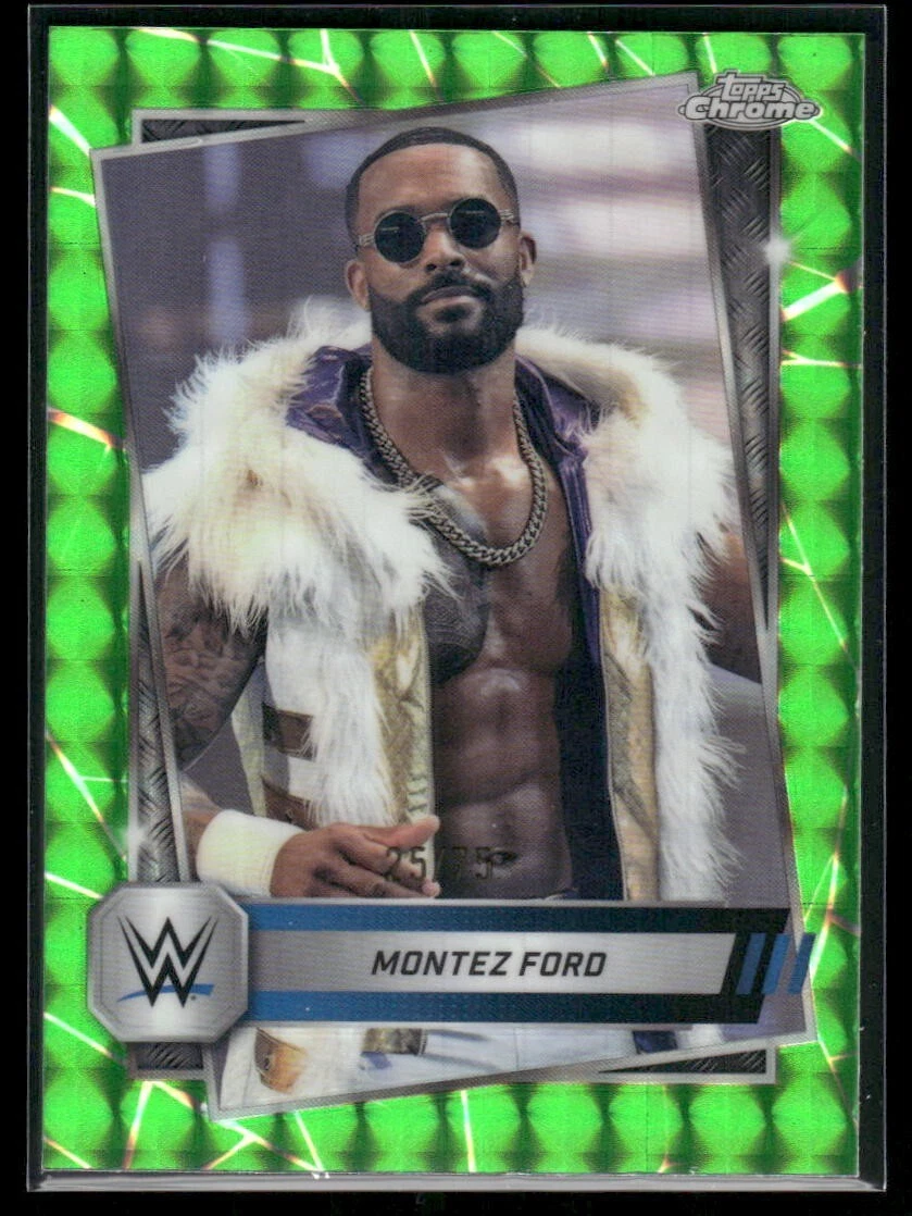 2025 Topps Chrome WWE Montez Ford #185 Green Geometric Refractor /75