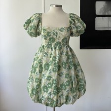 Petite green floral puff mini dress
