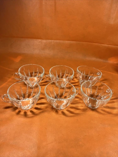 LOT OF 6 Vtg Depression Federal Glass Columbia Clear Tea Cups no saucers Z4
