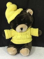 Vintage 1982 America Wego Teddy Bear In Handmade Yellow Sweater w/ Matching Hat