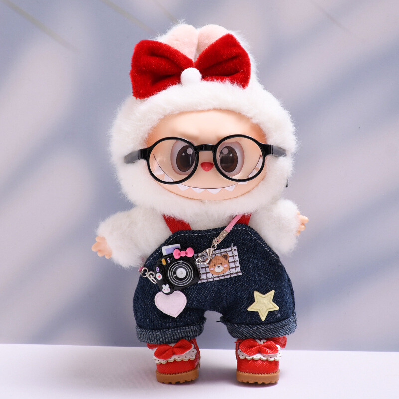 Doll Clothes for Lufufu Fashion Denim Overalls + Red Bow + Camera Set No Glasses