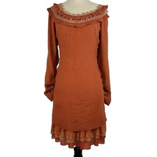 Urban Mango Women dress tunic sz L mini overlay BOHO orange w/ lace