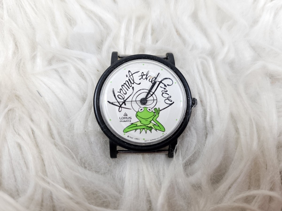 Lorus Kermit The Frog 1991 Black Round Case Black Faux Leather