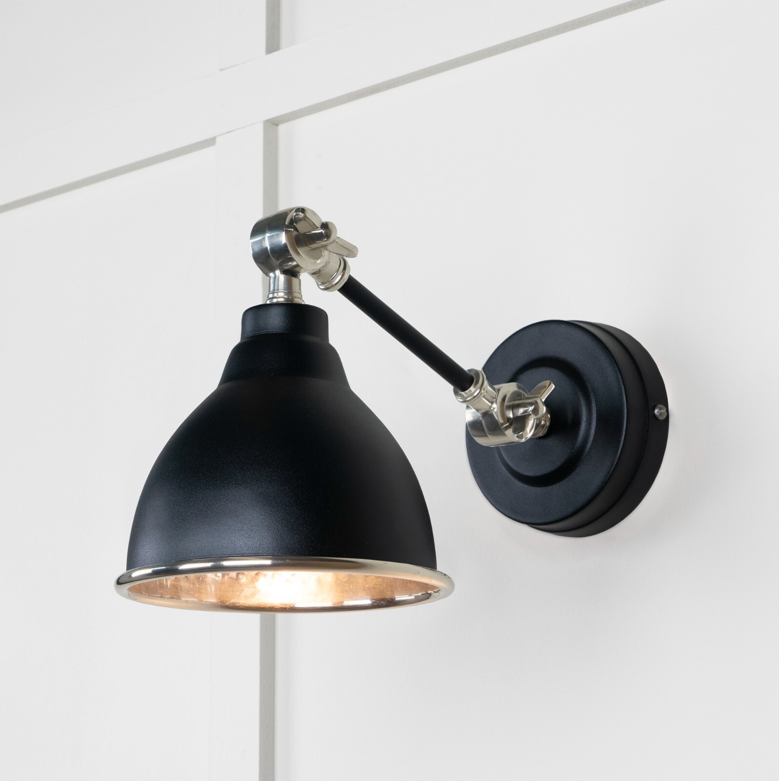 From The Anvil 49718SEB Hammered Nickel Brindley Wall Light in Elan Black