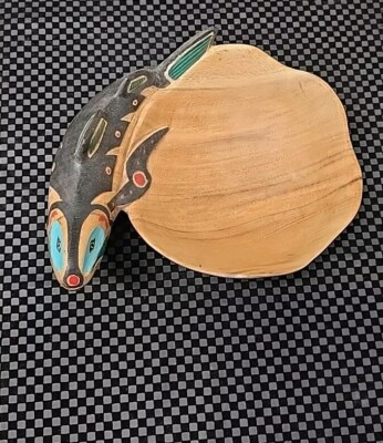 Pacific Northwest Haida Style Salmon Hand Carved Wooden Effiggy Bowl INDONESIA 