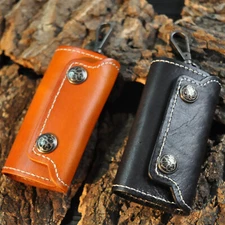 Cowhide Leather Key Chain Wallet Vintage Car Key fob Keychain Buckle Key Holder