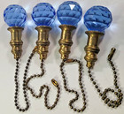 Lot 4 Blue Glass Metal Ceiling Fan Pulls with Chain Prism Light