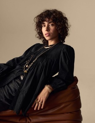 M&S - Per Una Damenbluse schwarz Baumwolle Langarm Damen