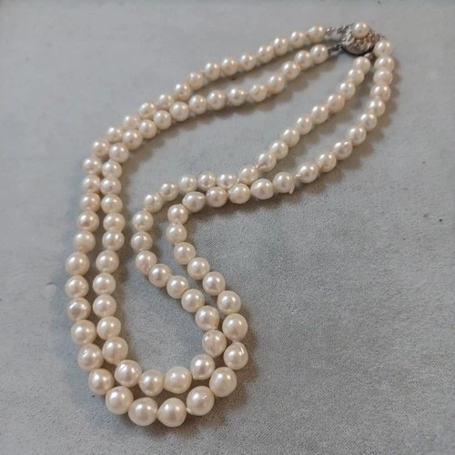 Real cultured pearl necklace-saltwater-104 Akoya pearls approx. - 7.5mm - 40.0cm/58g!