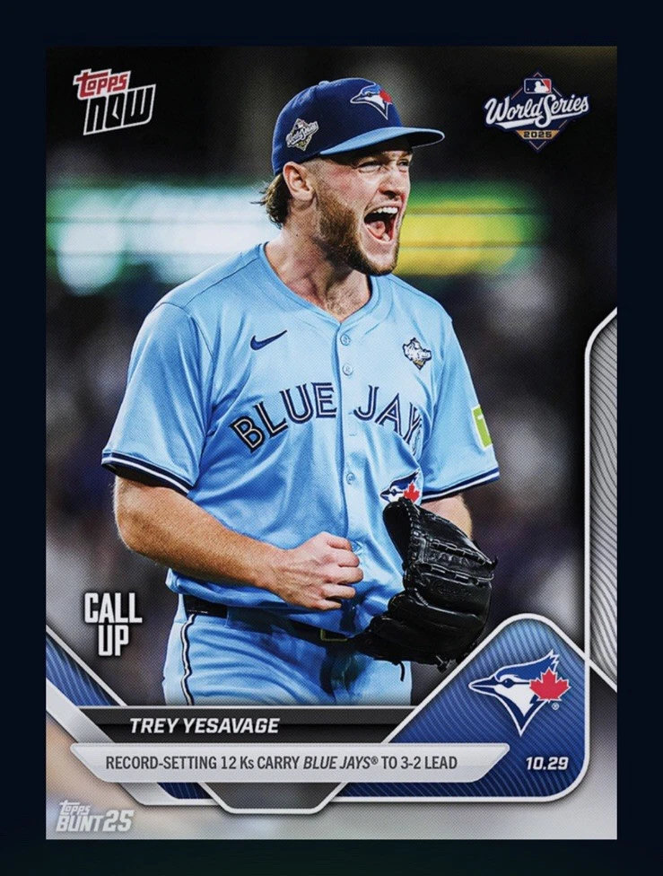 2025 TOPPS NOW-Récord Serie Mundial 12 Ks RC-TREY YESAVAGE (Tarjeta digital totalmente colorida Topps