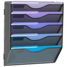 5-Tier Black Mesh Hanging Wall File Organizer Mail Paper Folder Holder Office