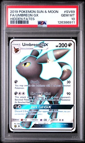 2019 POKEMON SUN & MOON HIDDEN FATES #SV69 FULL ART/UMBREON GX PSA 10