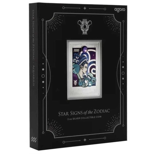 2025 Agoro Star Signs of the Zodiac - Aquarius 2 oz Colorized Proof Silver Coin