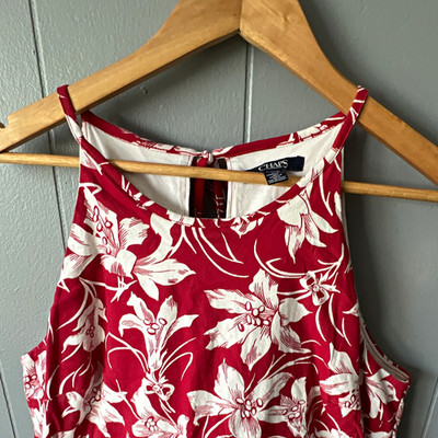 Chaps Red White Floral Halter Sleeveless Maxi Dress w/ Pockets Size XL