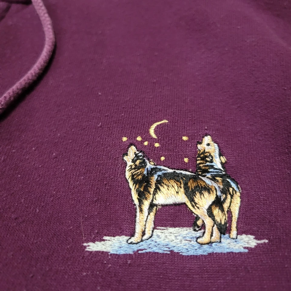 Moletom com capuz vintage Habitat Wilderness lobo uivante nativo americano bordado ocidental - Imagem 2 de 4