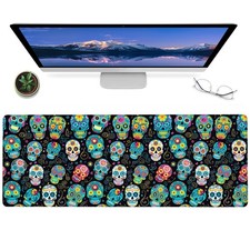 Sugar Skull Gaming Mouse Pad,12x31.5in Non-Slip Rubber Day of The Dead Desk M...