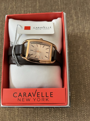Caravelle by Bulova NOS Women's Watch Rose Gold Brown Leather Wrap Around Strap
