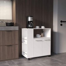 White Two-Door Kitchen Base Cabinet Cart with Shelves