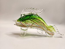 Vintage Hand Blown Art Glass Fish Sculpture: Blue, Green, 10”x5” Beautiful