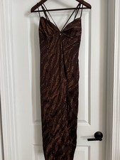 URBAN OUTFITTERS FIRST LIGHT BROWN MULTI PRINT MIDI SLIP DRESS SIZE MEDIUM UO