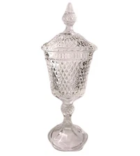 Vintage 16" Indiana Glass Clear "Diamond Point"  Covered Apothecary Jar ~ MINT!