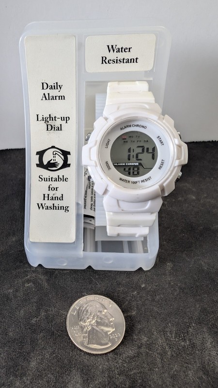 FMD AW525 White Digital Sports Watch – Light-Up Dial, Alarm, 100FT Water Resist