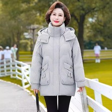 Lady Short Thick Hooded Down Jacket Winter Quilted Padded Coat Warm Zip Classic