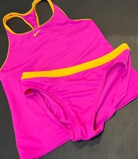 Girls Nike 2 Piece Tank Swim Tankini Fuchsia Pink Orange Trim Size 14