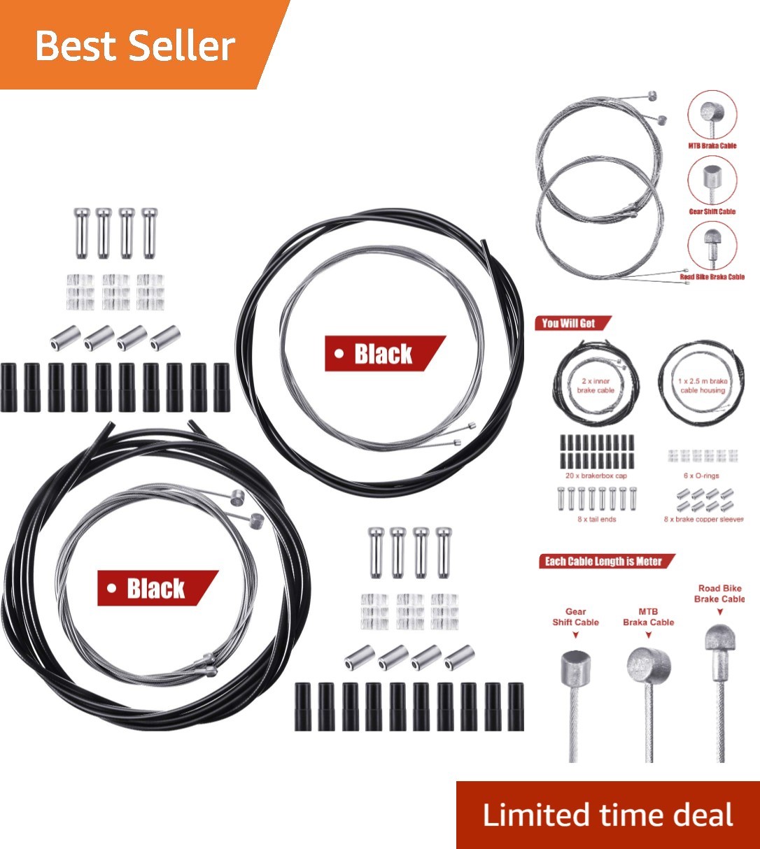 All-in-One 2.5m Bike Brake Cable and Shifter Housing Kit - Essential Repair Tool