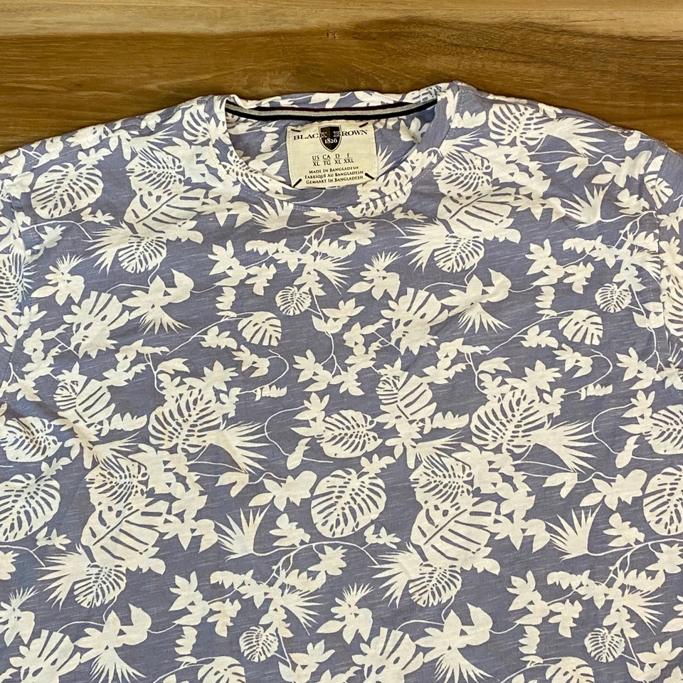 Camiseta informal negra marrón 1826 para hombre XL estampado de hojas tropicales manga corta Foto 2 de 4