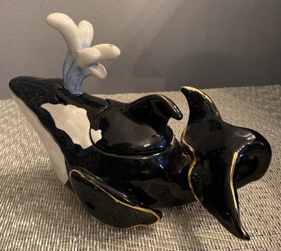 Blue Sky Ceramics Whale Trinket Box Votive Candle Holder Artist Heather Goldmine