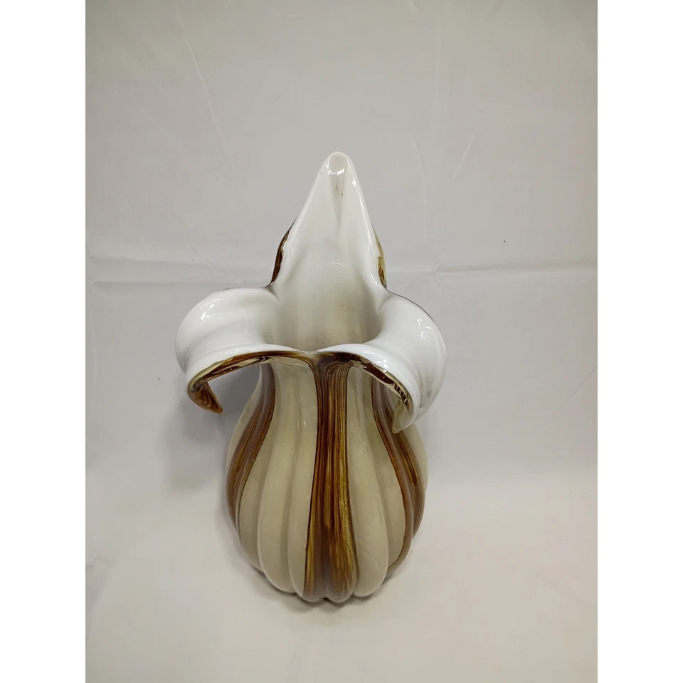 Муранский стиль художественное стекло ваза кремовый янтарь вихрь ребристый лепесток форма 14» скульптурный - Изображение 2 из 4