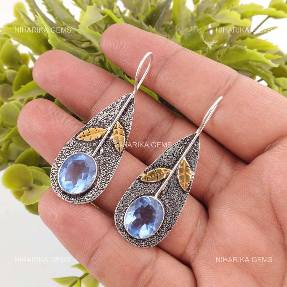 Sterlingsilber Dezember Natürliche Tansanit Haken Ohrhänger Handgemacht Ohrringe - Bild 4 von 4