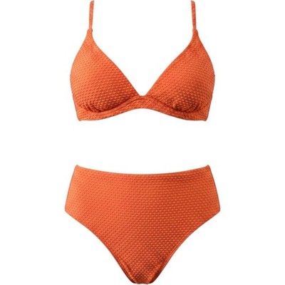 Cupshe Orange Textured Bikini Set M Keyhole Bralette High Waisted Swimsuit NWT