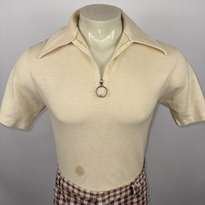 Vtg 60s 70s Zip Shirt Sears Disco Hippy Boho Mod Acrylic Ribbed Knit Mens Large