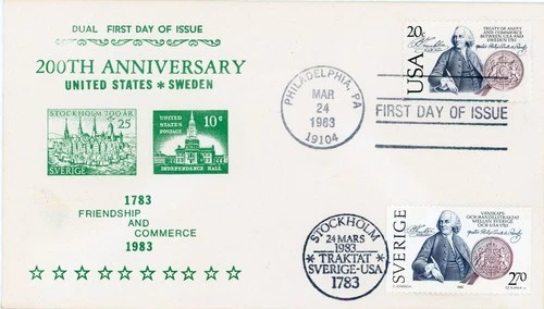 1983 US Sweden Treaty of Amity Joint FDC # 2036 & Sweden # 1453