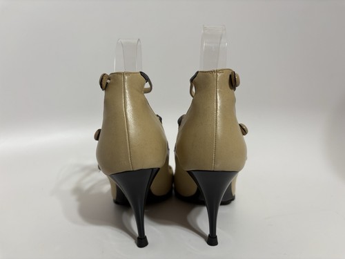 Vtg Chanel Beige 3 Strap Logo Button Heels 36 - Picture 3 of 16