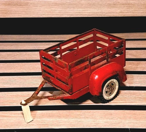 Vintage 1960s Tonka Toys Red Step Side Stake Trailer - Pressed Steel - USA