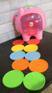 Fisher Price LAUGH & LEARN SMART STAGES Pink Piggy Bank ALL 10 COINS Tested